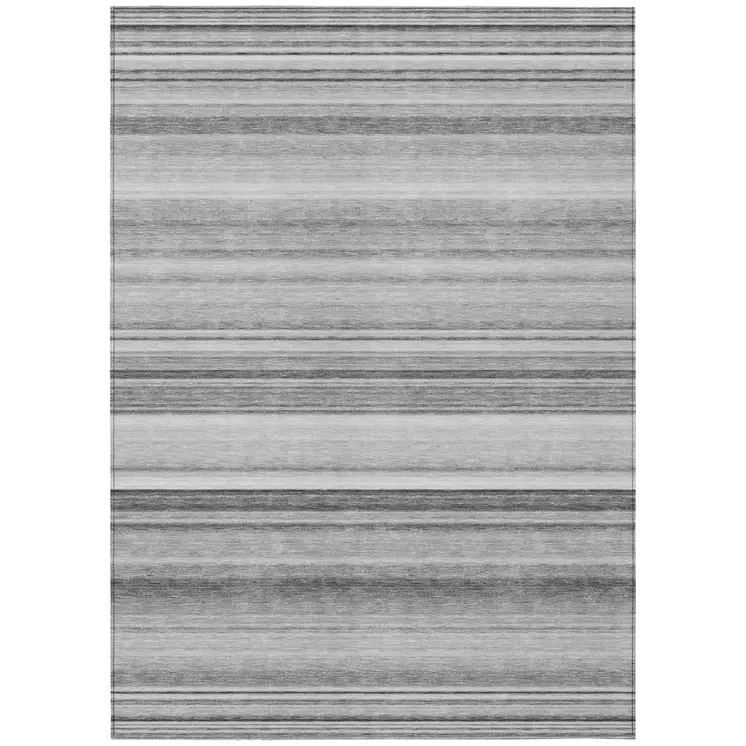 8' X 10' Gray Striped Washable Non Skid Indoor Outdoor Area Rug