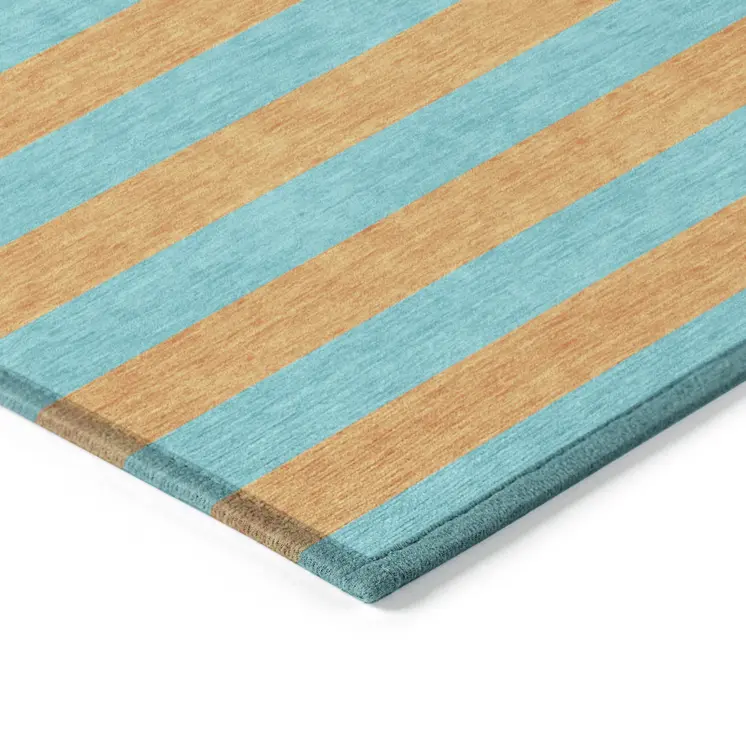 8' Runner Aqua Striped Washable Non Skid Indoor Outdoor Runner Rug
