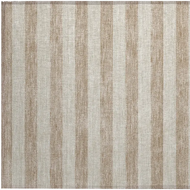 2' X 3' Beige Striped Washable Non Skid Indoor Outdoor Area Rug