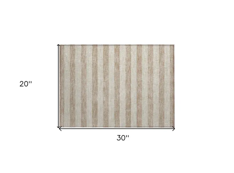 2' X 3' Beige Striped Washable Non Skid Indoor Outdoor Area Rug