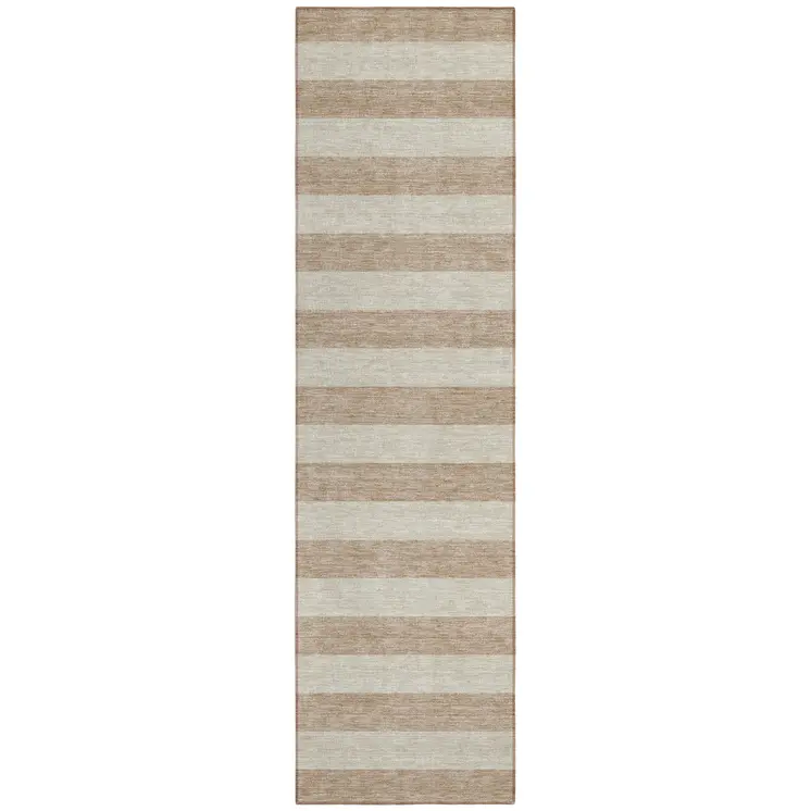 8' Runner Beige Striped Washable Non Skid Indoor Outdoor Runner Rug