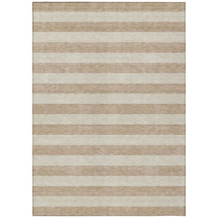 5' X 8' Beige Striped Washable Non Skid Indoor Outdoor Area Rug