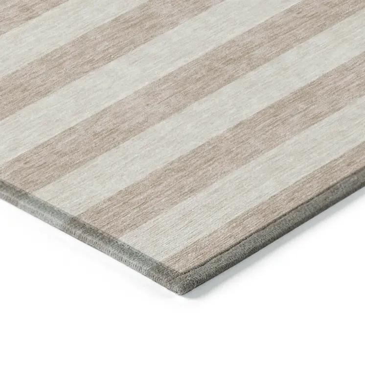 5' X 8' Beige Striped Washable Non Skid Indoor Outdoor Area Rug