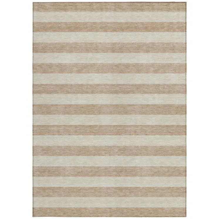 5' X 8' Beige Striped Washable Non Skid Indoor Outdoor Area Rug