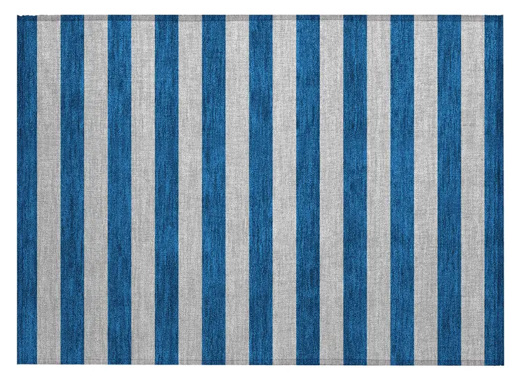 2' X 3' Blue and Ivory Striped Washable Non Skid Indoor Outdoor Area Rug