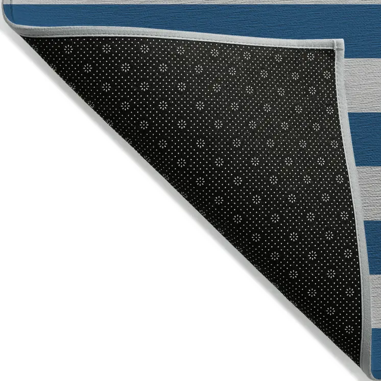 3' X 5' Blue and Ivory Striped Washable Indoor Outdoor Area Rug