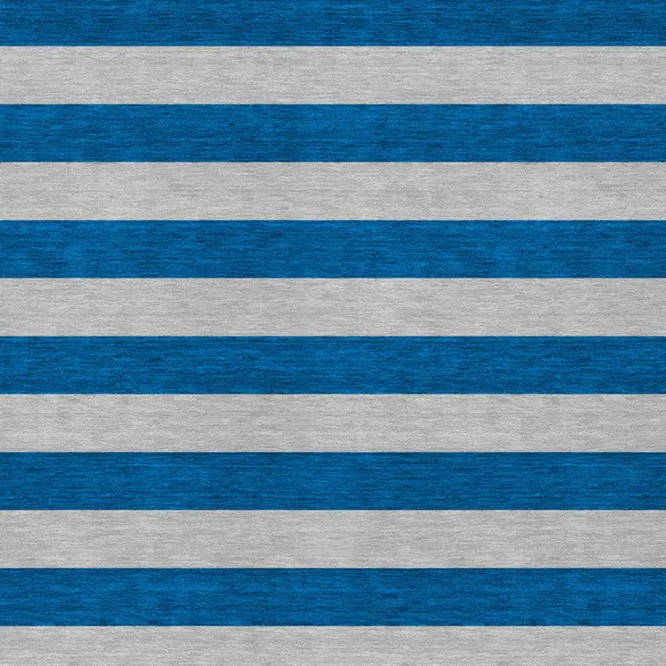 10' X 14' Blue and Ivory Striped Washable Indoor Outdoor Area Rug