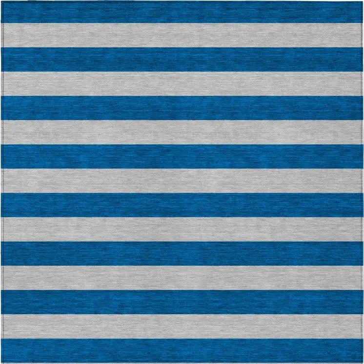 10' X 14' Blue and Ivory Striped Washable Indoor Outdoor Area Rug