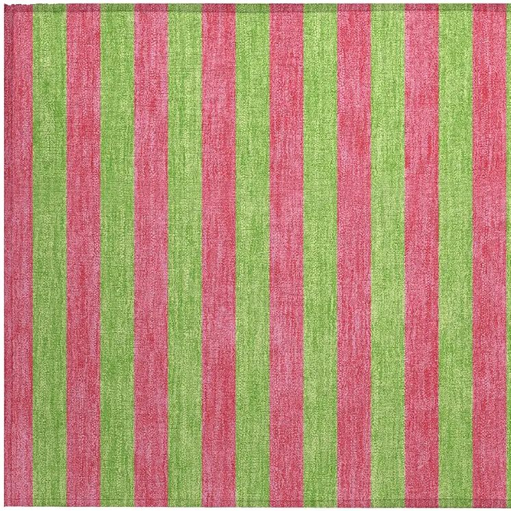2' X 3' Green and Red Striped Washable Non Skid Indoor Outdoor Area Rug
