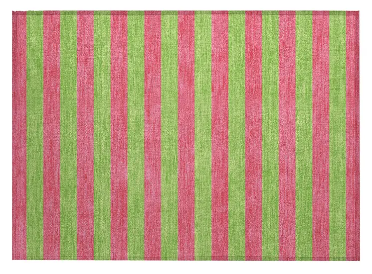 2' X 3' Green and Red Striped Washable Non Skid Indoor Outdoor Area Rug