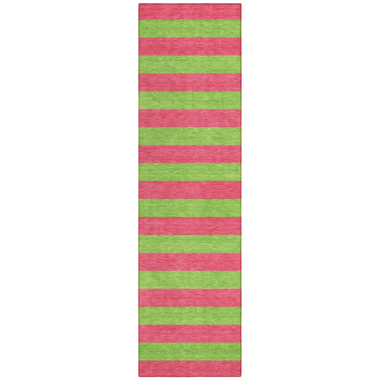 2' X 8' Green and Red Striped Washable Indoor Outdoor Runner Rug
