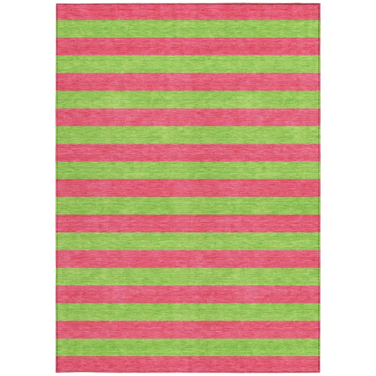 10' X 14' Green and Red Striped Washable Non Skid Indoor Outdoor Area Rug