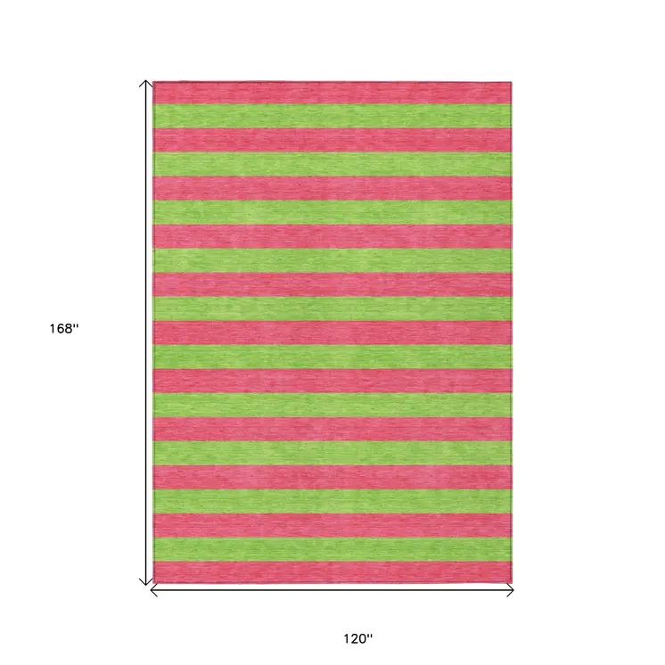 10' X 14' Green and Red Striped Washable Non Skid Indoor Outdoor Area Rug