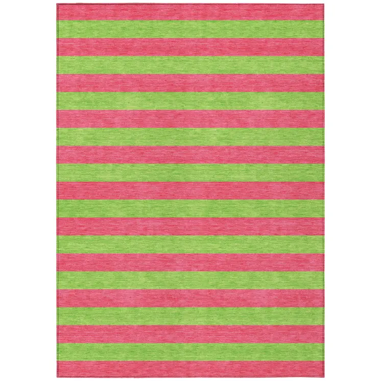10' X 14' Green and Red Striped Washable Non Skid Indoor Outdoor Area Rug
