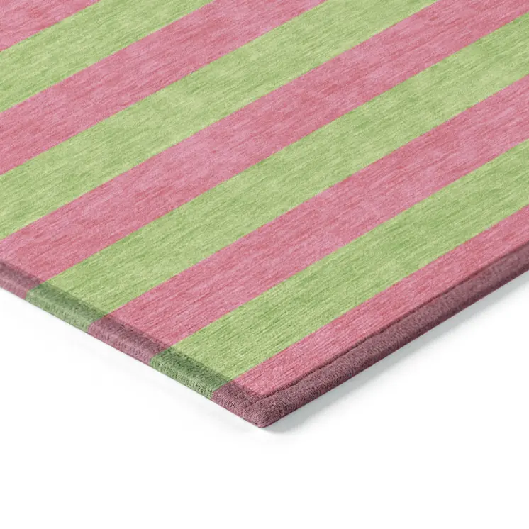10' X 14' Green and Red Striped Washable Non Skid Indoor Outdoor Area Rug