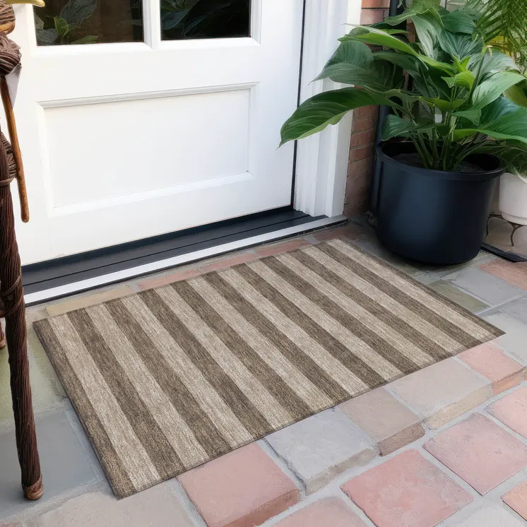 2' X 3' Coffee Striped Washable Non Skid Indoor Outdoor Area Rug