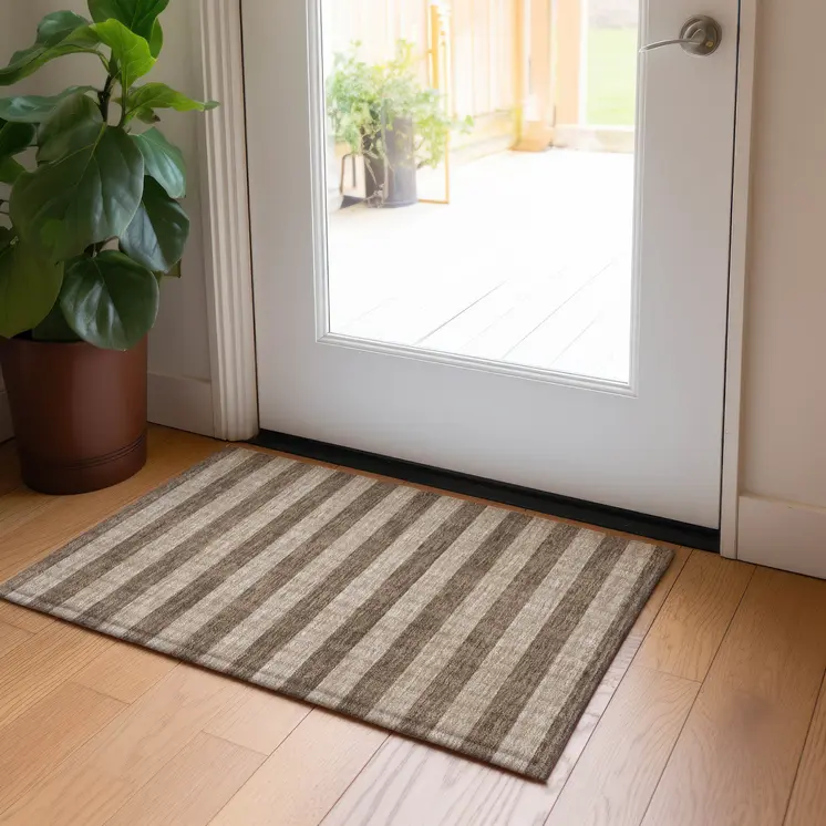 2' X 3' Coffee Striped Washable Non Skid Indoor Outdoor Area Rug