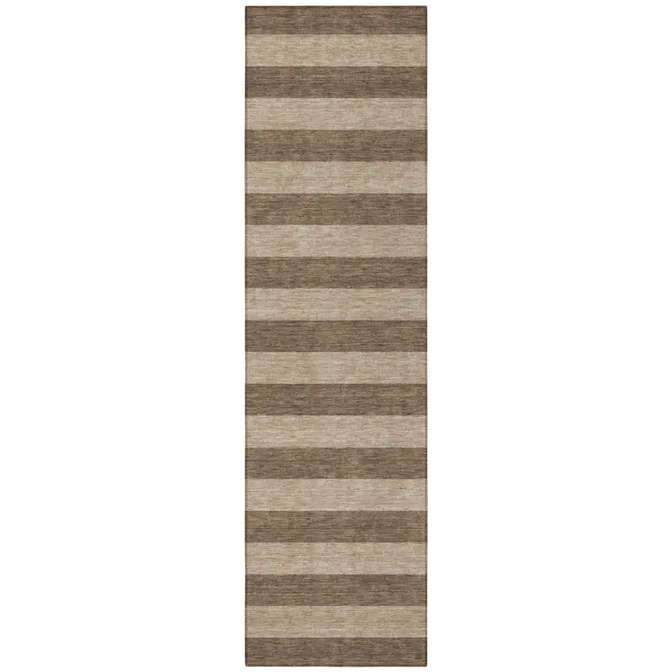 8' Runner Coffee Striped Washable Non Skid Indoor Outdoor Runner Rug
