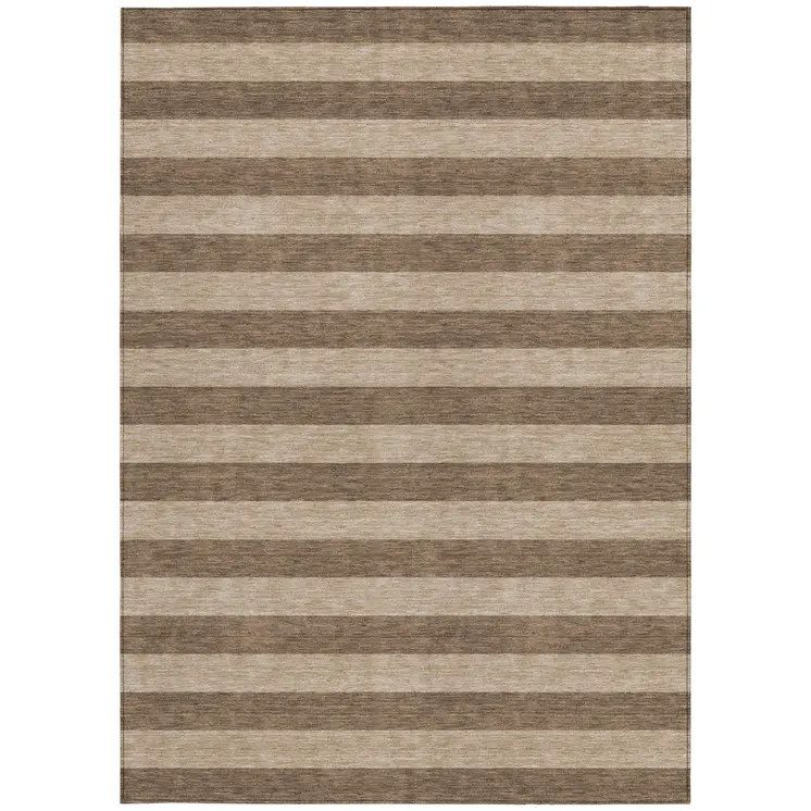 8' X 10' Coffee Striped Washable Non Skid Indoor Outdoor Area Rug