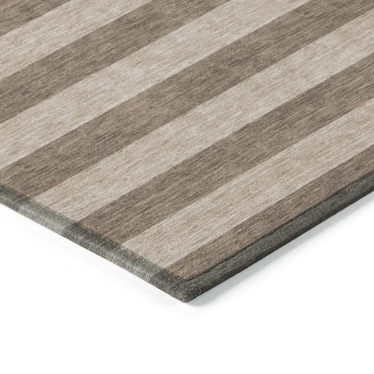 8' X 10' Coffee Striped Washable Non Skid Indoor Outdoor Area Rug