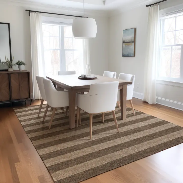 8' X 10' Coffee Striped Washable Non Skid Indoor Outdoor Area Rug