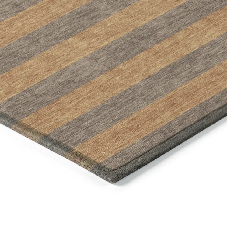 2' X 3' Brown and Tan Striped Washable Non Skid Indoor Outdoor Area Rug