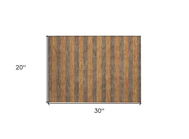 2' X 3' Brown and Tan Striped Washable Non Skid Indoor Outdoor Area Rug