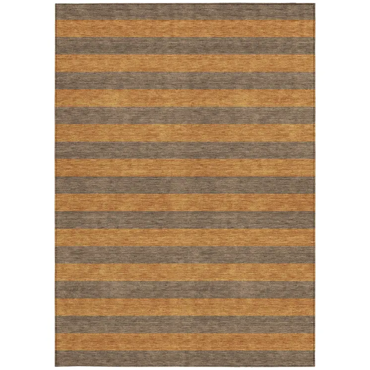 3' X 5' Brown and Tan Striped Washable Non Skid Indoor Outdoor Area Rug