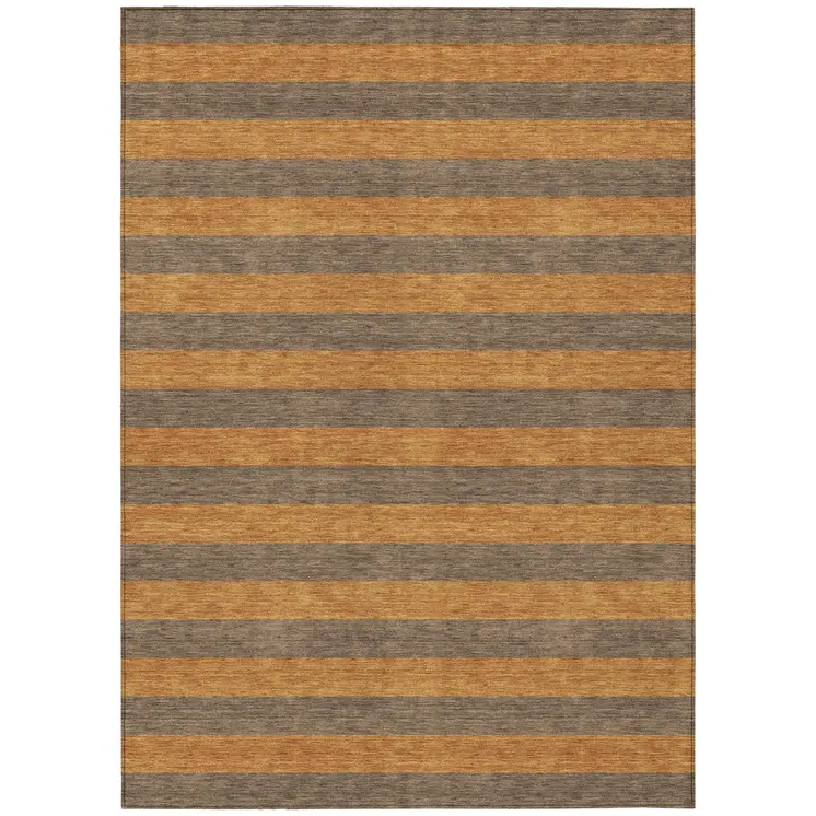 3' X 5' Brown and Tan Striped Washable Non Skid Indoor Outdoor Area Rug