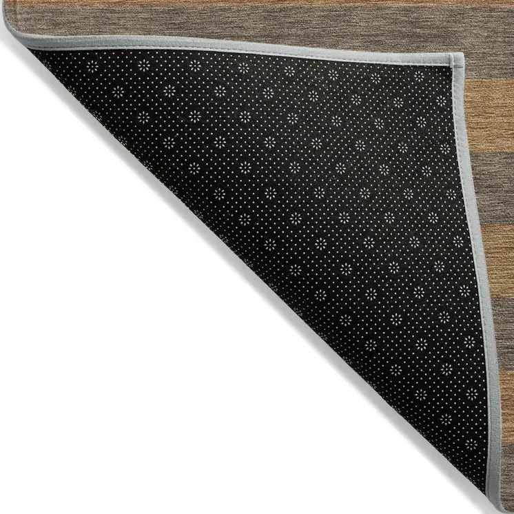 9' X 12' Brown and Tan Striped Washable Non Skid Indoor Outdoor Area Rug