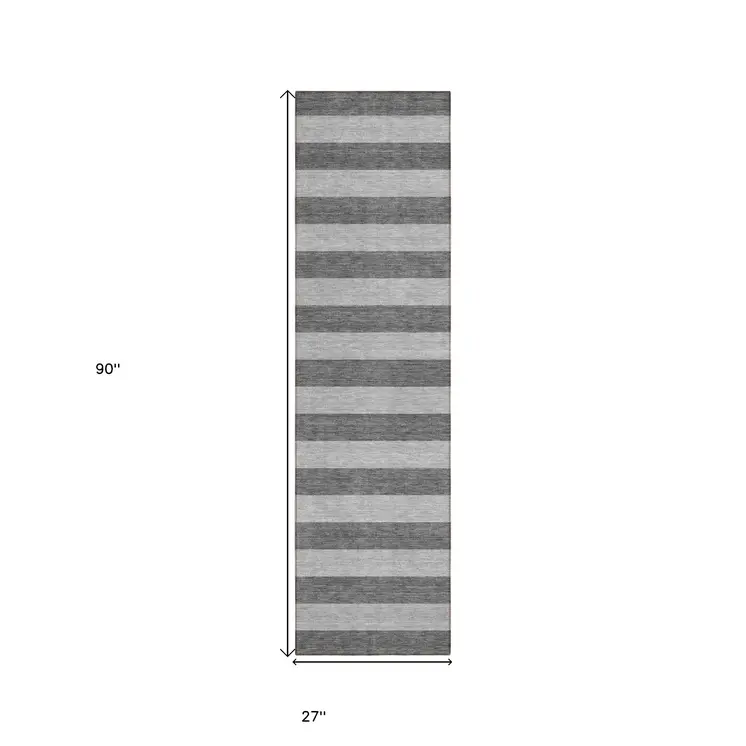 8' Runner Gray and White Striped Washable Non Skid Indoor Outdoor Runner Rug