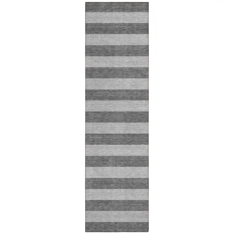 8' Runner Gray and White Striped Washable Non Skid Indoor Outdoor Runner Rug