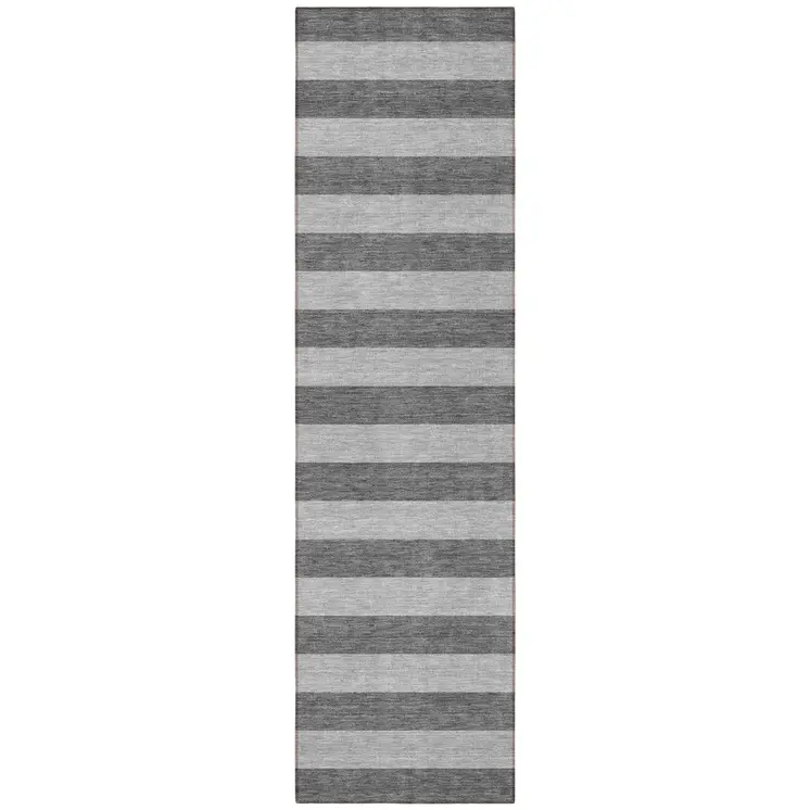 8' Runner Gray and White Striped Washable Non Skid Indoor Outdoor Runner Rug