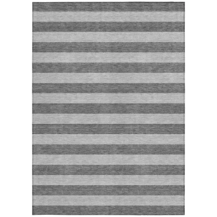 9' X 12' Gray and White Striped Washable Non Skid Indoor Outdoor Area Rug
