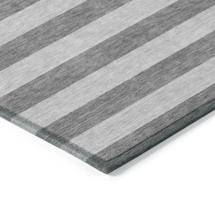 9' X 12' Gray and White Striped Washable Non Skid Indoor Outdoor Area Rug