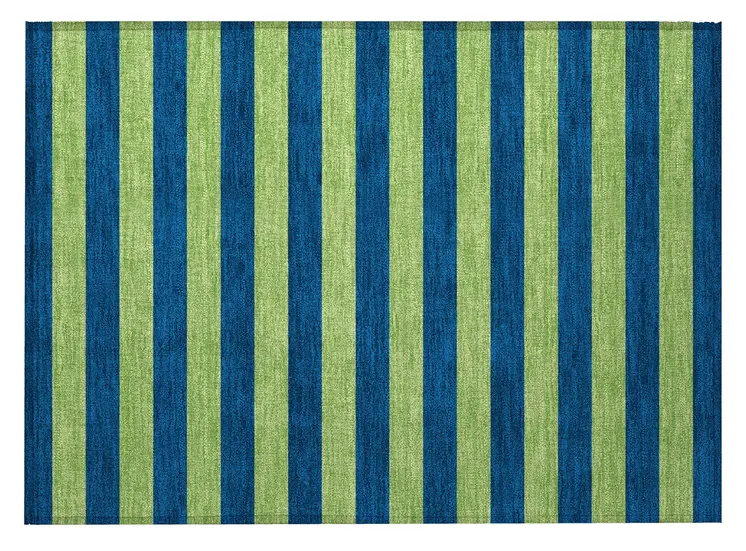2' X 3' Navy Blue Striped Washable Non Skid Indoor Outdoor Area Rug