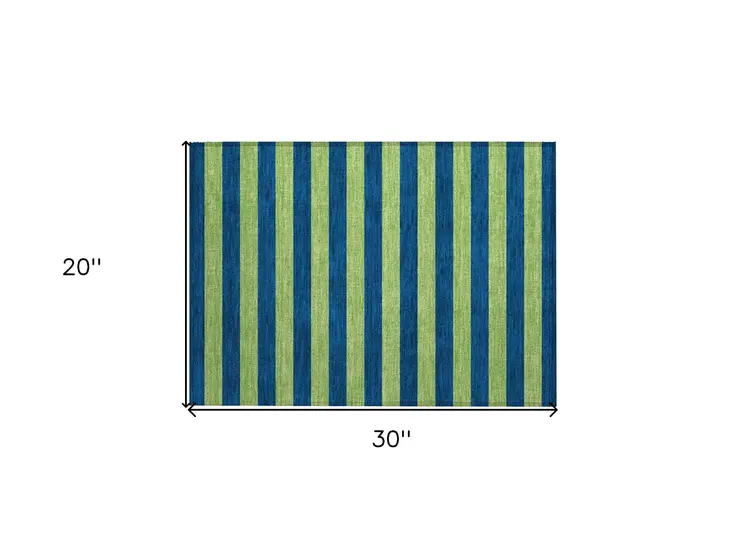 2' X 3' Navy Blue Striped Washable Non Skid Indoor Outdoor Area Rug
