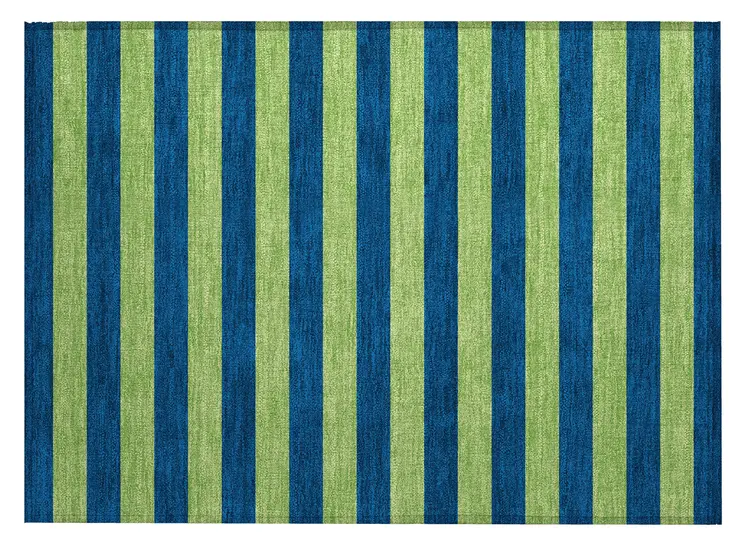 2' X 3' Navy Blue Striped Washable Non Skid Indoor Outdoor Area Rug