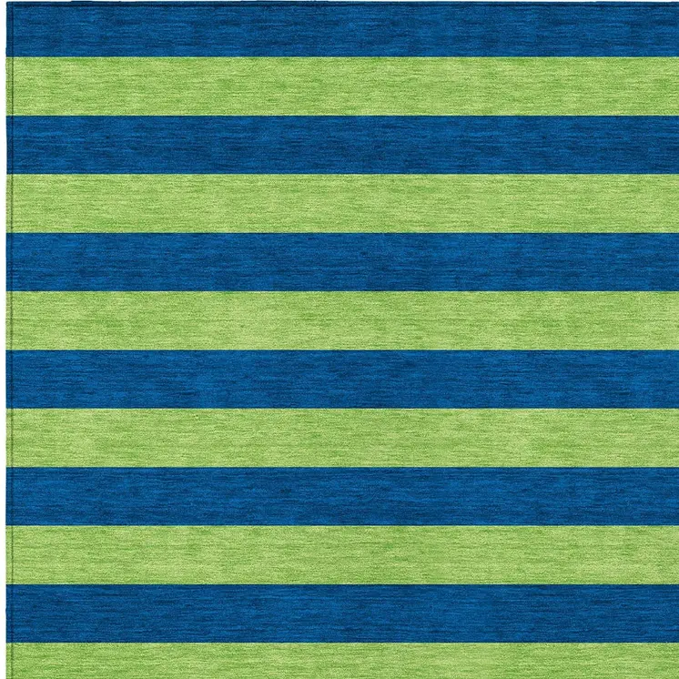 8' X 10' Navy Blue Striped Washable Non Skid Indoor Outdoor Area Rug