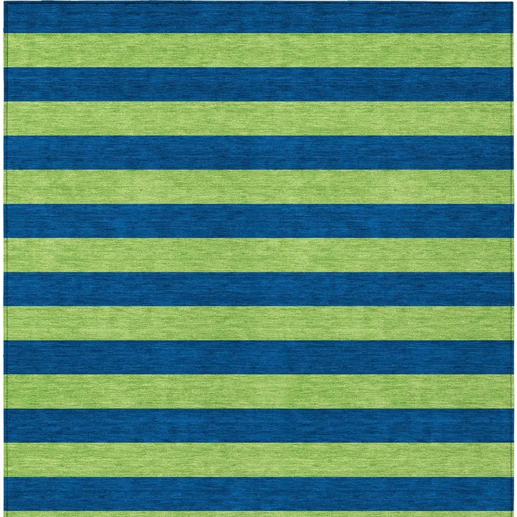 8' X 10' Navy Blue Striped Washable Non Skid Indoor Outdoor Area Rug