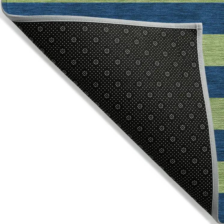 8' X 10' Navy Blue Striped Washable Non Skid Indoor Outdoor Area Rug