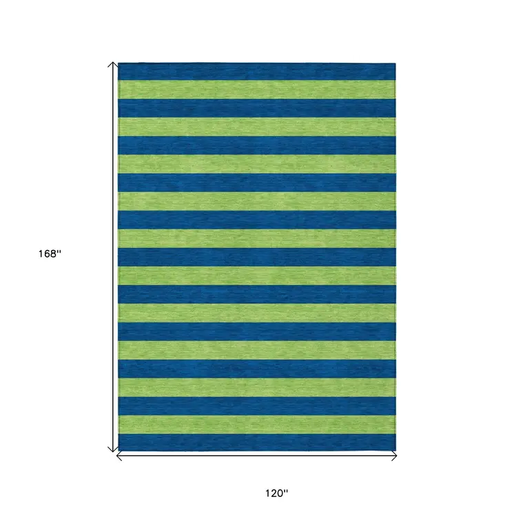10' X 14' Navy Blue Striped Washable Non Skid Indoor Outdoor Area Rug