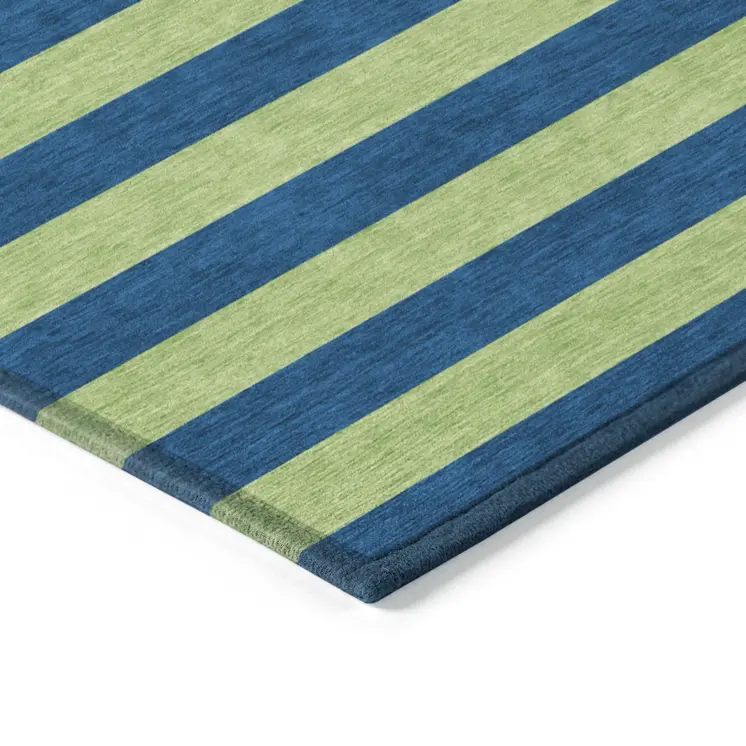 10' X 14' Navy Blue Striped Washable Non Skid Indoor Outdoor Area Rug