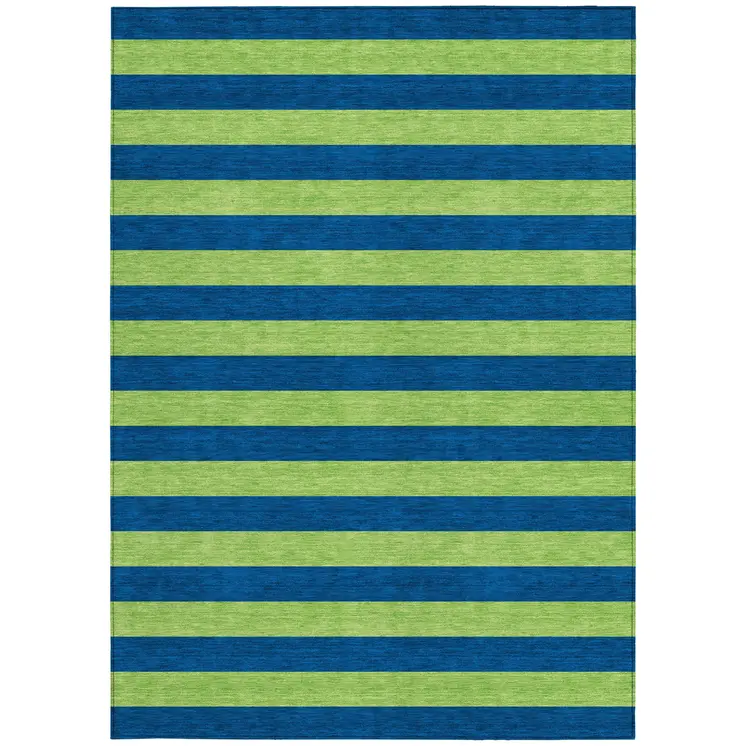 10' X 14' Navy Blue Striped Washable Non Skid Indoor Outdoor Area Rug
