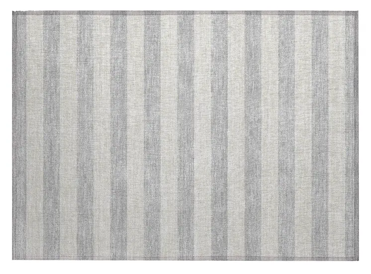 2' X 3' Gray and Ivory Striped Washable Non Skid Indoor Outdoor Area Rug