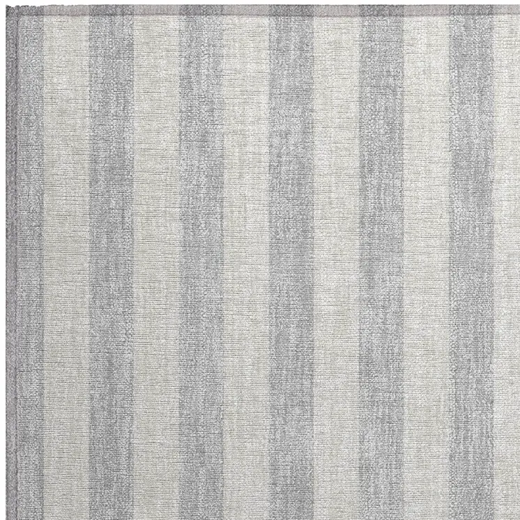 2' X 3' Gray and Ivory Striped Washable Non Skid Indoor Outdoor Area Rug