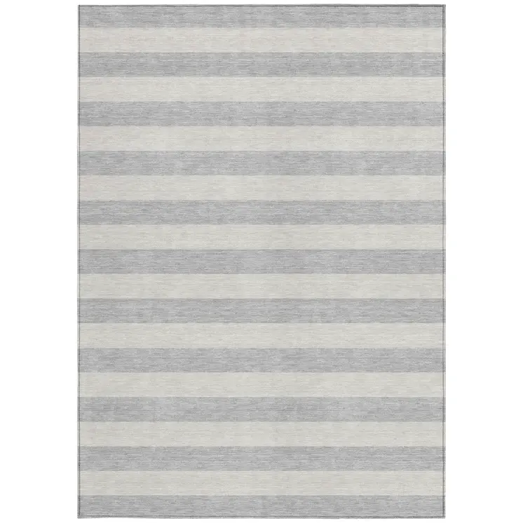 3' X 5' Gray and Ivory Striped Washable Non Skid Indoor Outdoor Area Rug
