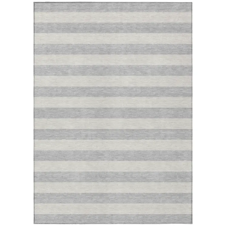 3' X 5' Gray and Ivory Striped Washable Non Skid Indoor Outdoor Area Rug