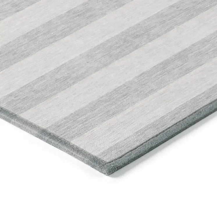 3' X 5' Gray and Ivory Striped Washable Non Skid Indoor Outdoor Area Rug