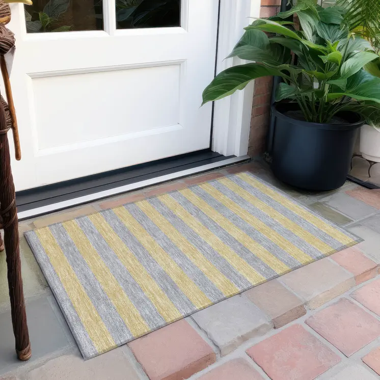 2' X 3' Silver Striped Washable Non Skid Indoor Outdoor Area Rug